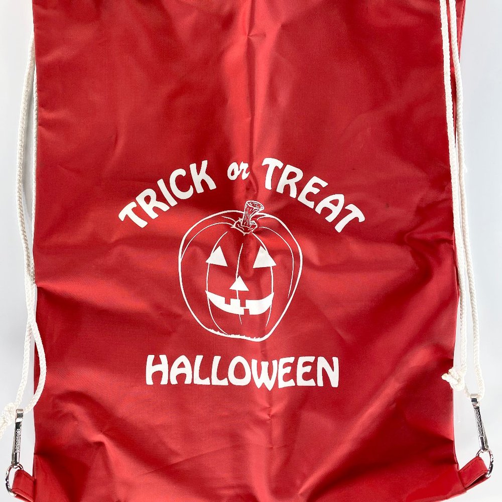 Vintage HAPPY HALLOWEEN Drawstring Backpack Trick Or Treat Bag Polyester RED